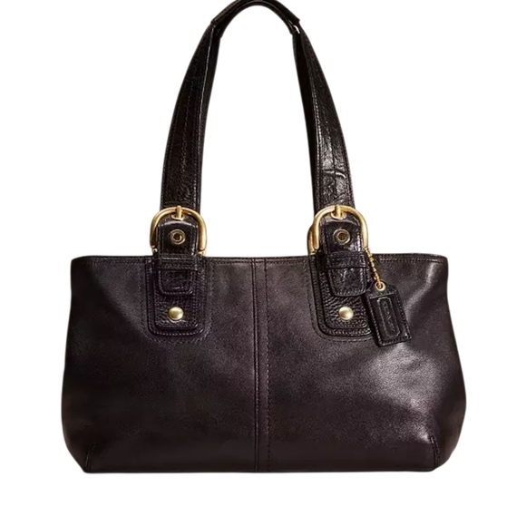 Soho Black Leather Satchel Bag Zip Closure Brass Buckle Satchel Bag - Picture 1 of 9